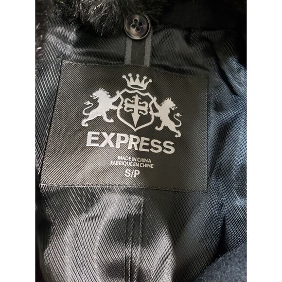 Express Jacket Coat Sz Small Womens Black Double Breasted Fur lining Wool Blend - Picture 3 of 8
